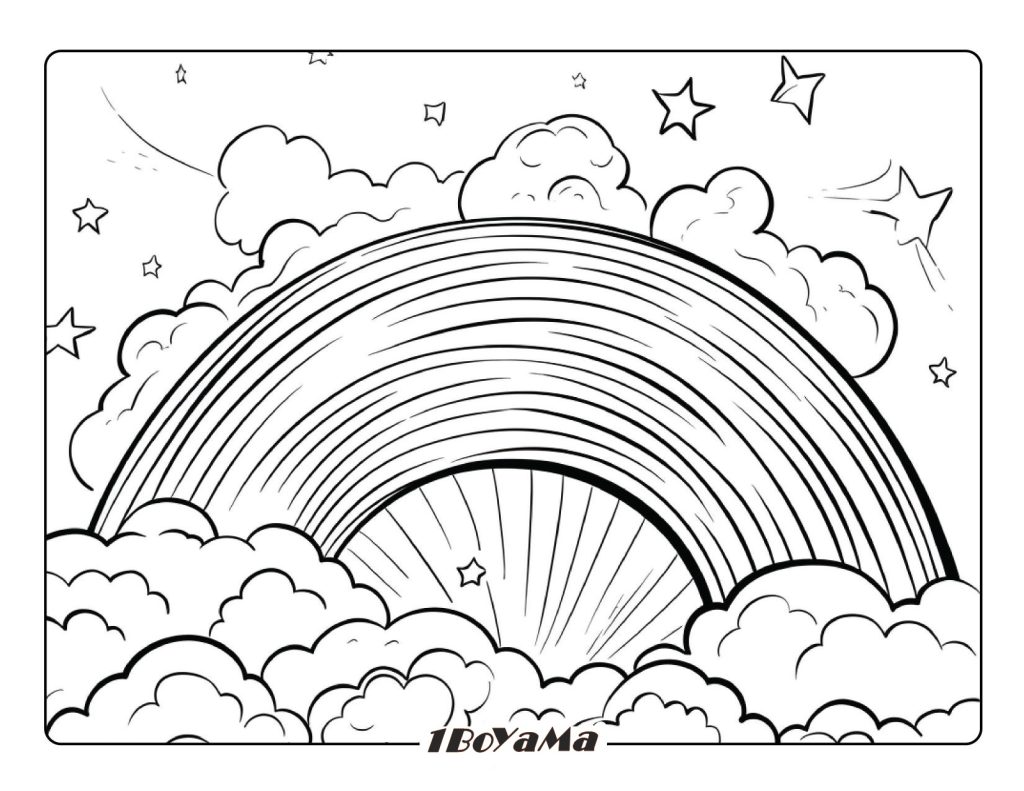 Gökkuşağı Boyama Sayfası Basit